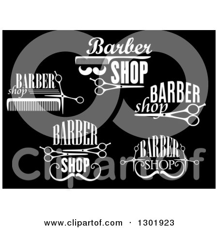 Clipart of White Barber Shop Designs on Black 2 - Royalty Free Vector Illustration by Vector Tradition SM