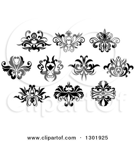 Clipart of Black and White Vintage Floral Design Elements 6 - Royalty Free Vector Illustration by Vector Tradition SM