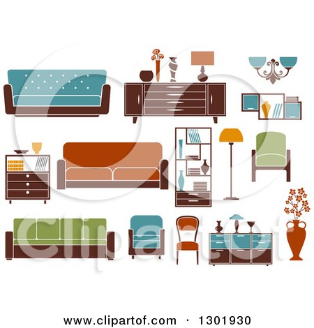 Clipart of Colorful Retro Household Furniture - Royalty Free Vector Illustration by Vector Tradition SM