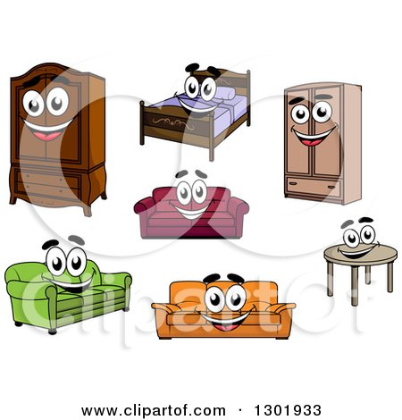 Clipart of Cartoon Happy Furniture Characters - Royalty Free Vector Illustration by Vector Tradition SM