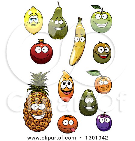 Clipart of Happy Smiling Fruit Characters - Royalty Free Vector Illustration by Vector Tradition SM