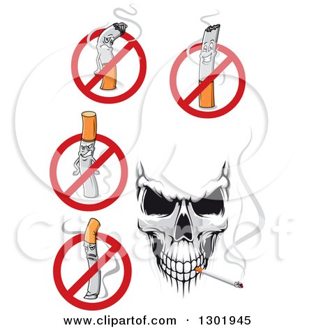 Clipart of a Skull and No Smoking Cigarette Designs - Royalty Free Vector Illustration by Vector Tradition SM