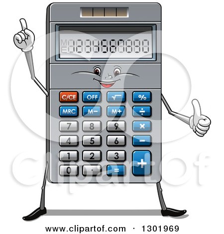 Clipart of a Cartoon Calculator Character Giving a Thumb up and Pointing - Royalty Free Vector Illustration by Vector Tradition SM