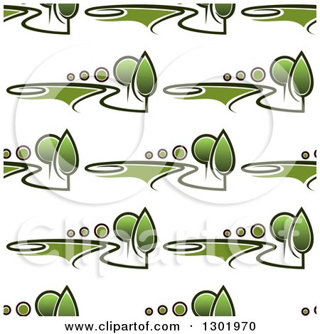 Clipart of a Seamless Pattern Background of Driveways, Green Trees and Landscapes - Royalty Free Vector Illustration by Vector Tradition SM