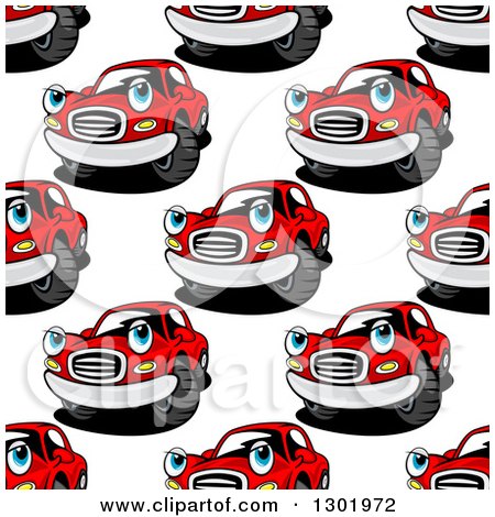 Clipart of a Seamless Pattern Background of Red Cartoon Car Characters - Royalty Free Vector Illustration by Vector Tradition SM