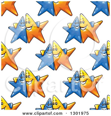 Clipart of a Seamless Pattern Background of Cartoon Embracing Blue and Yellow Star Buddies - Royalty Free Vector Illustration by Vector Tradition SM