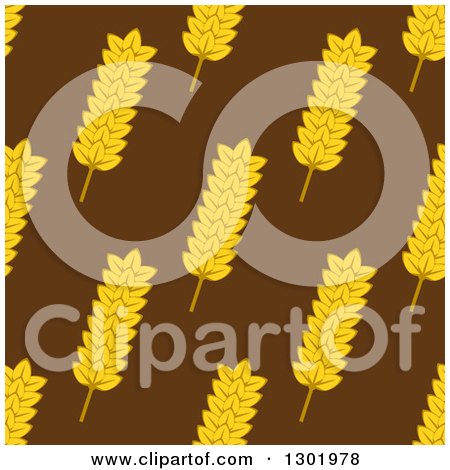 Clipart of a Seamless Background Patterns of Gold Wheat on Brown 2 - Royalty Free Vector Illustration by Vector Tradition SM