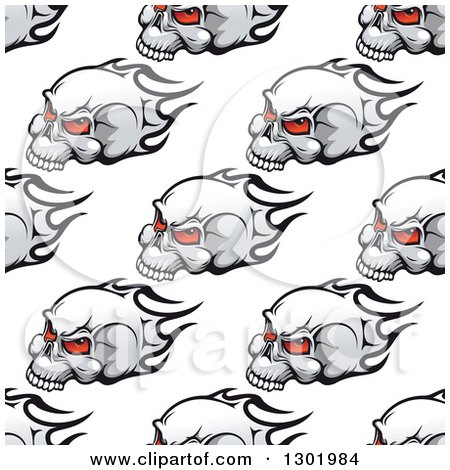 Clipart of a Seamless Pattern Background of Red Eyed Skulls and Flames - Royalty Free Vector Illustration by Vector Tradition SM