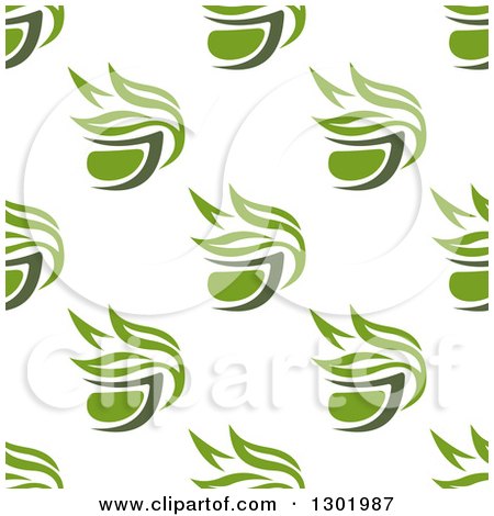 Clipart of a Seamless Background Pattern of Green Tea Cups and Leaves - Royalty Free Vector Illustration by Vector Tradition SM