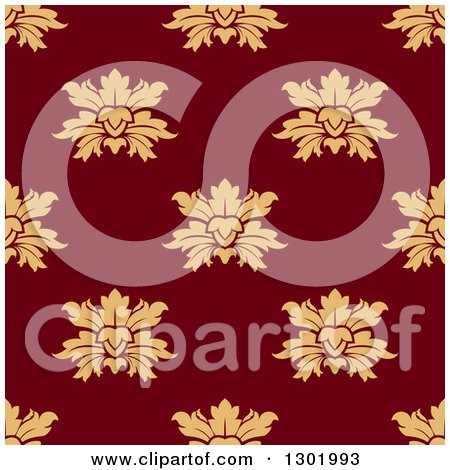 Clipart of a Seamless Pattern Background of Beige Flowers on Maroon - Royalty Free Vector Illustration by Vector Tradition SM