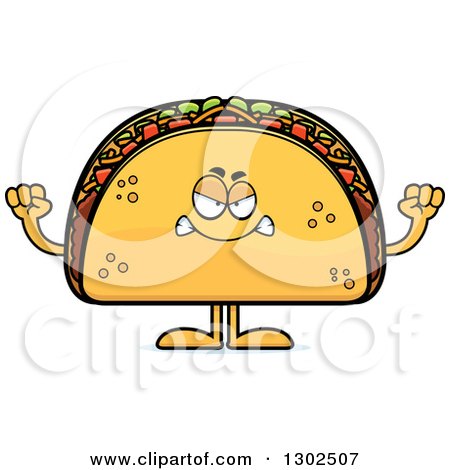 Clipart of a Cartoon Mad Taco Food Mascot Character Holding up Fists - Royalty Free Vector Illustration by Cory Thoman