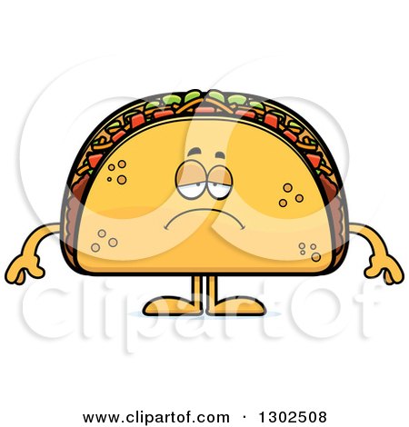 Clipart of a Cartoon Sad Depressed Taco Food Mascot Character Pouting - Royalty Free Vector Illustration by Cory Thoman