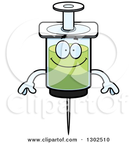 Clipart of a Cartoon Happy Vaccine Syringe Character Smiling - Royalty Free Vector Illustration by Cory Thoman