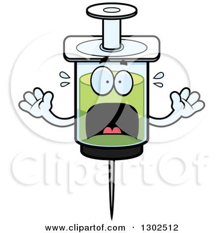 Clipart of a Cartoon Scared Vaccine Syringe Character Screaming - Royalty Free Vector Illustration by Cory Thoman