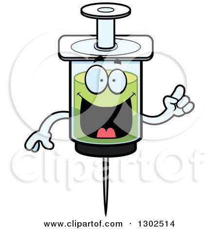 Clipart of a Cartoon Smart Vaccine Syringe Character with an Idea - Royalty Free Vector Illustration by Cory Thoman