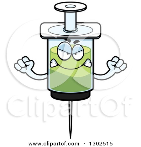 Clipart of a Cartoon Mad Vaccine Syringe Character Holding up a Fist - Royalty Free Vector Illustration by Cory Thoman