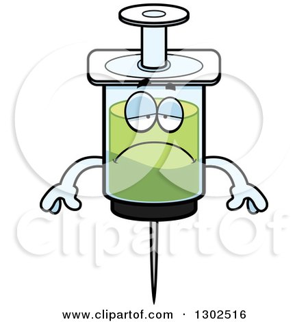 Clipart of a Cartoon Sad Depressed Vaccine Syringe Character Pouting - Royalty Free Vector Illustration by Cory Thoman