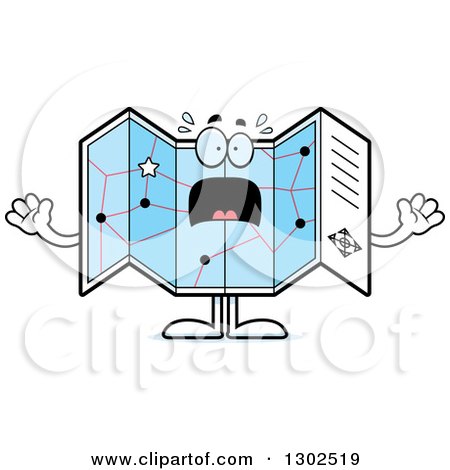 Clipart of a Cartoon Scared Road Map Atlas Character Screaming - Royalty Free Vector Illustration by Cory Thoman