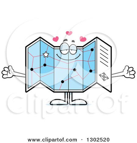 Clipart of a Cartoon Loving Road Map Atlas Character with Open Arms and Hearts - Royalty Free Vector Illustration by Cory Thoman