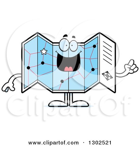 Clipart of a Cartoon Smart Road Map Atlas Character Holding up a Finger - Royalty Free Vector Illustration by Cory Thoman