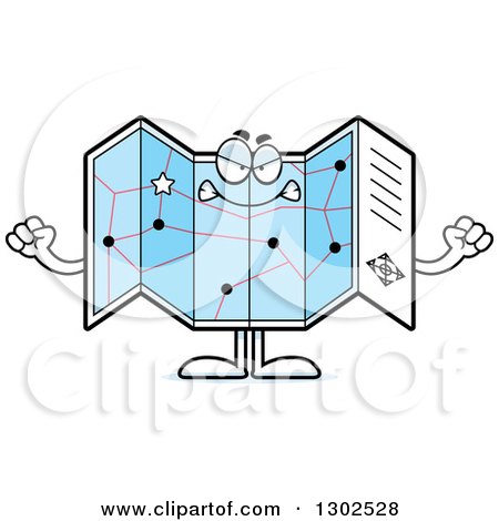 Clipart of a Cartoon Mad Road Map Atlas Character Holding up Fists - Royalty Free Vector Illustration by Cory Thoman