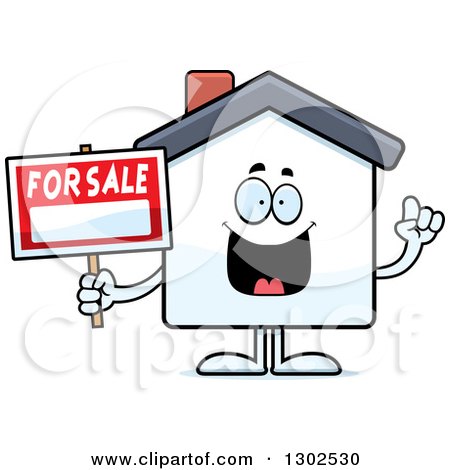 Clipart of a Cartoon Happy Smart for Sale House with an Idea - Royalty Free Vector Illustration by Cory Thoman