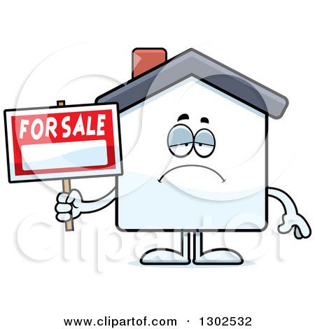 Clipart of a Cartoon Sad Depressed for Sale House Pouting - Royalty Free Vector Illustration by Cory Thoman