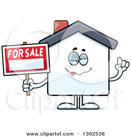 Clipart of a Cartoon Sick or Drunk for Sale House Holding a Sign - Royalty Free Vector Illustration by Cory Thoman
