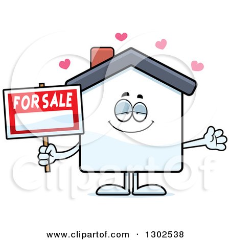 Clipart of a Cartoon Loving for Sale House with Open Arms and Hearts - Royalty Free Vector Illustration by Cory Thoman