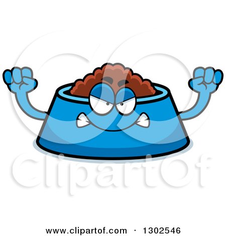 Clipart of a Cartoon Mad Pet Food Bowl Dish Character Holding up Fists - Royalty Free Vector Illustration by Cory Thoman