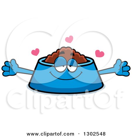 Clipart of a Cartoon Loving Pet Food Bowl Dish Character with Open Arms and Hearts - Royalty Free Vector Illustration by Cory Thoman