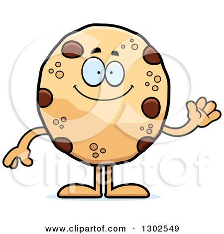 Clipart of a Cartoon Happy Friendly Chocolate Chip Cookie Character Waving - Royalty Free Vector Illustration by Cory Thoman