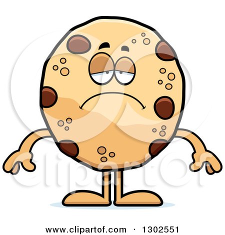 Clipart of a Cartoon Sad Depressed Chocolate Chip Cookie Character Pouting - Royalty Free Vector Illustration by Cory Thoman