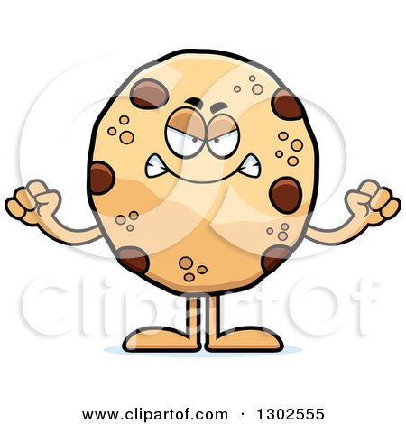 Clipart of a Cartoon Mad Chocolate Chip Cookie Character Holding up Fists - Royalty Free Vector Illustration by Cory Thoman