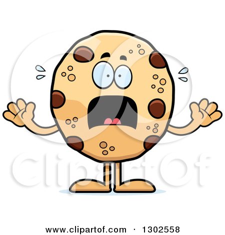 Clipart of a Cartoon Scared Chocolate Chip Cookie Character Screaming - Royalty Free Vector Illustration by Cory Thoman