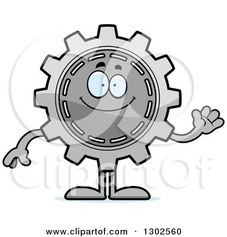 Clipart of a Cartoon Friendly Gear Cog Wheel Character Waving - Royalty Free Vector Illustration by Cory Thoman