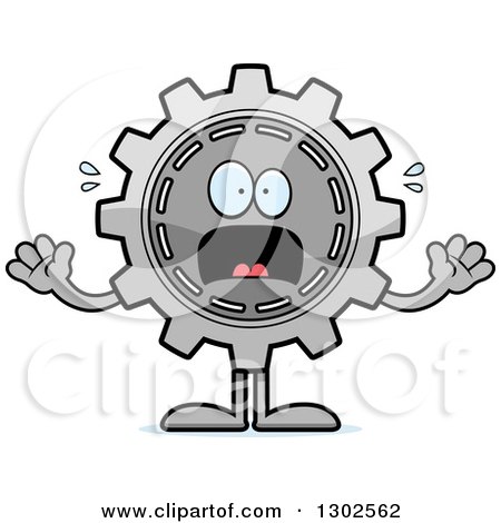 Clipart of a Cartoon Scared Gear Cog Wheel Character Screaming - Royalty Free Vector Illustration by Cory Thoman