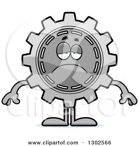 Clipart of a Cartoon Sad Depressed Gear Cog Wheel Character Pouting - Royalty Free Vector Illustration by Cory Thoman