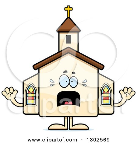 Clipart of a Cartoon Scared Church Building Character Screaming - Royalty Free Vector Illustration by Cory Thoman