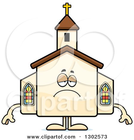 Clipart of a Cartoon Sad Depressed Church Building Character Pouting - Royalty Free Vector Illustration by Cory Thoman