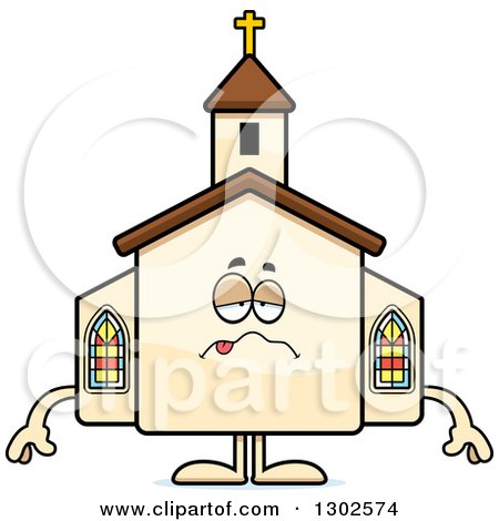 Clipart of a Cartoon Sick or Drunk Church Building Character - Royalty Free Vector Illustration by Cory Thoman