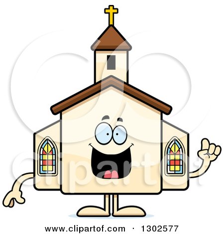 Clipart of a Cartoon Happy Smart Church Building Character with an Idea - Royalty Free Vector Illustration by Cory Thoman