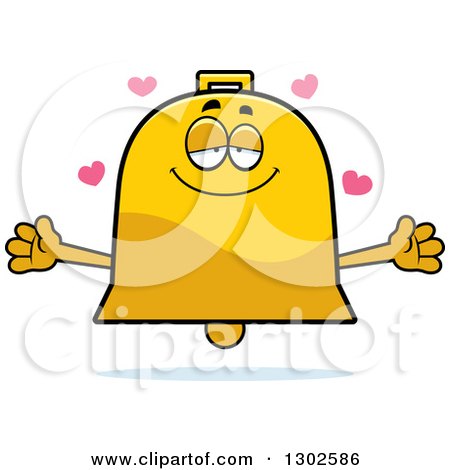 Clipart of a Cartoon Loving Bell Character with Open Arms and Hearts - Royalty Free Vector Illustration by Cory Thoman