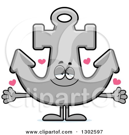 Clipart of a Cartoon Loving Anchor Character with Open Arms and Hearts - Royalty Free Vector Illustration by Cory Thoman