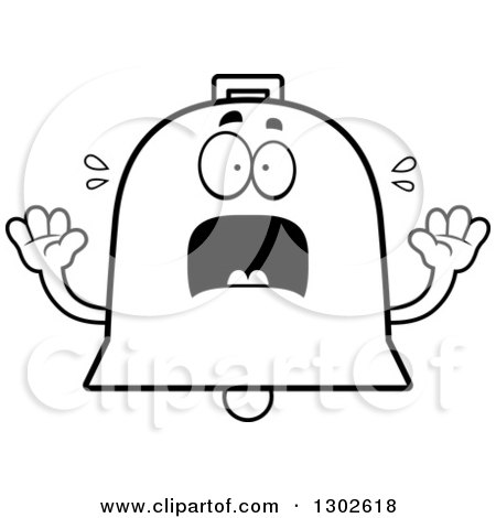 Lineart Clipart of a Cartoon Black and White Scared Bell Character Screaming - Royalty Free Outline Vector Illustration by Cory Thoman