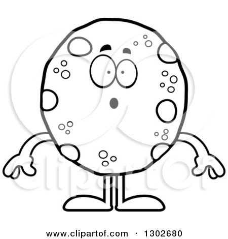 Lineart Clipart of a Cartoon Black and White Surprised Chocolate Chip Cookie Character Gasping - Royalty Free Outline Vector Illustration by Cory Thoman