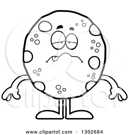 Lineart Clipart of a Cartoon Black and White Sick Chocolate Chip Cookie Character - Royalty Free Outline Vector Illustration by Cory Thoman