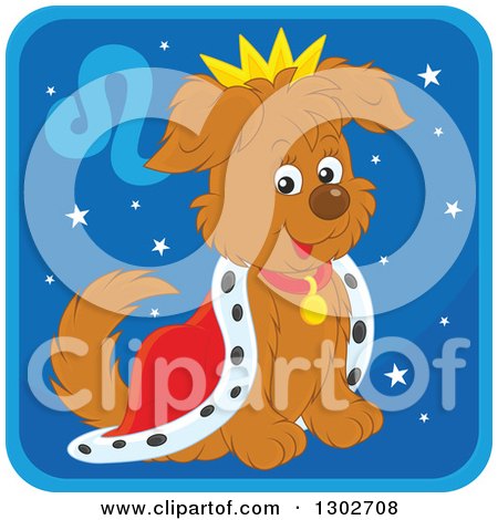 Clipart of a King Leo Astrology Zodiac Puppy Dog Icon - Royalty Free Vector Illustration by Alex Bannykh