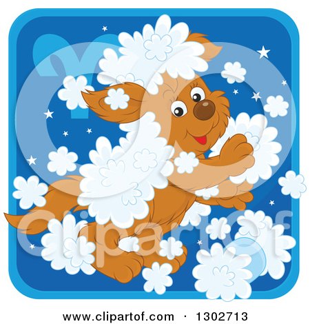 Clipart of a Playful Fluffy Aries Astrology Zodiac Puppy Dog Icon - Royalty Free Vector Illustration by Alex Bannykh