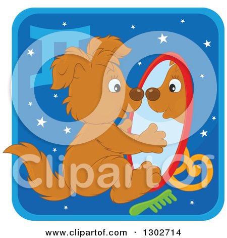 Clipart of a Gemini Astrology Zodiac Puppy Dog Looking in a Mirror Icon - Royalty Free Vector Illustration by Alex Bannykh